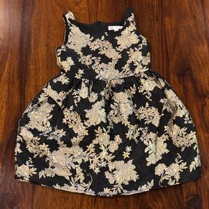 GB Girls Size 5 Black Dress with Gold Floral Design